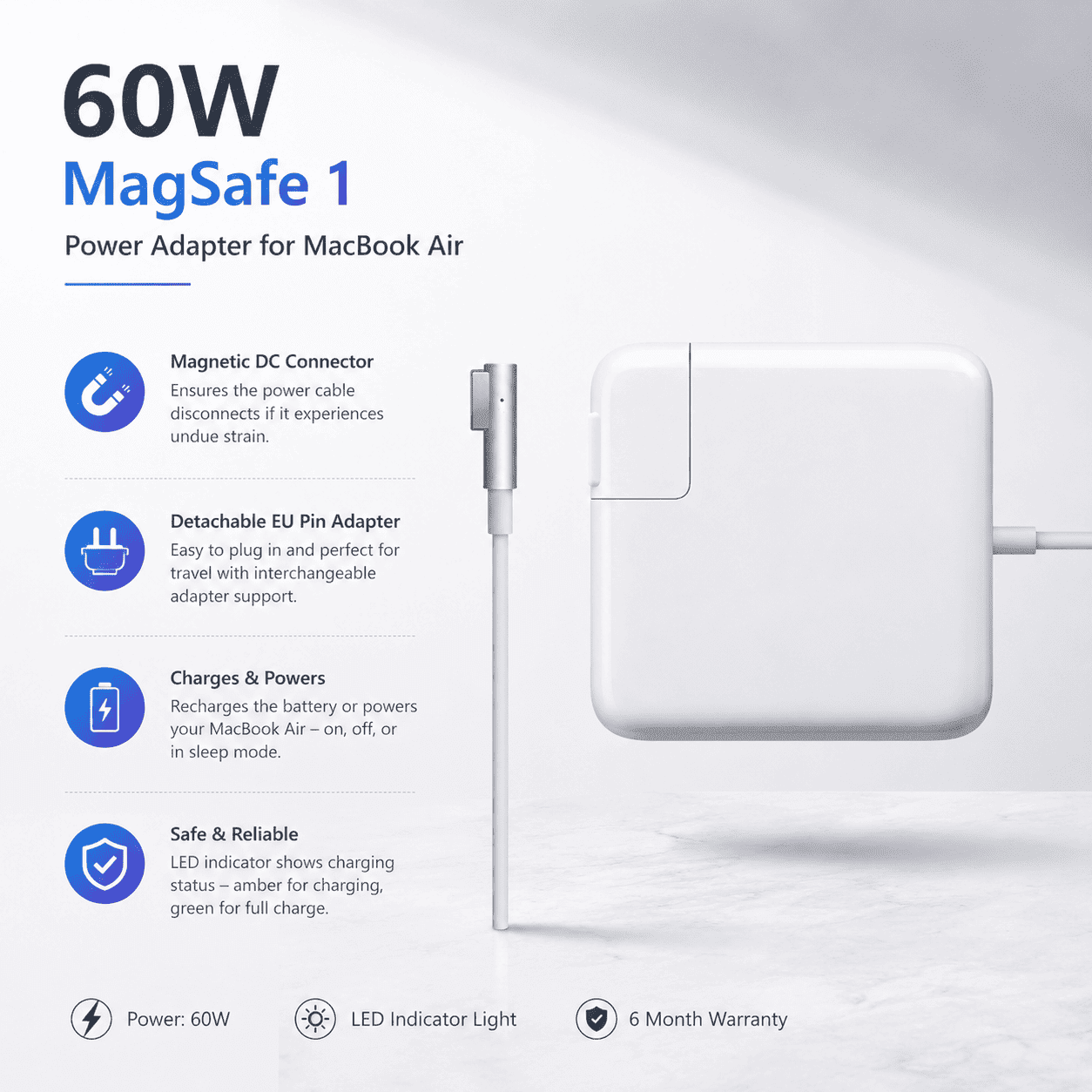 60W Replacement Charger for Macbook (L-Shape) Magsafe - Image 2