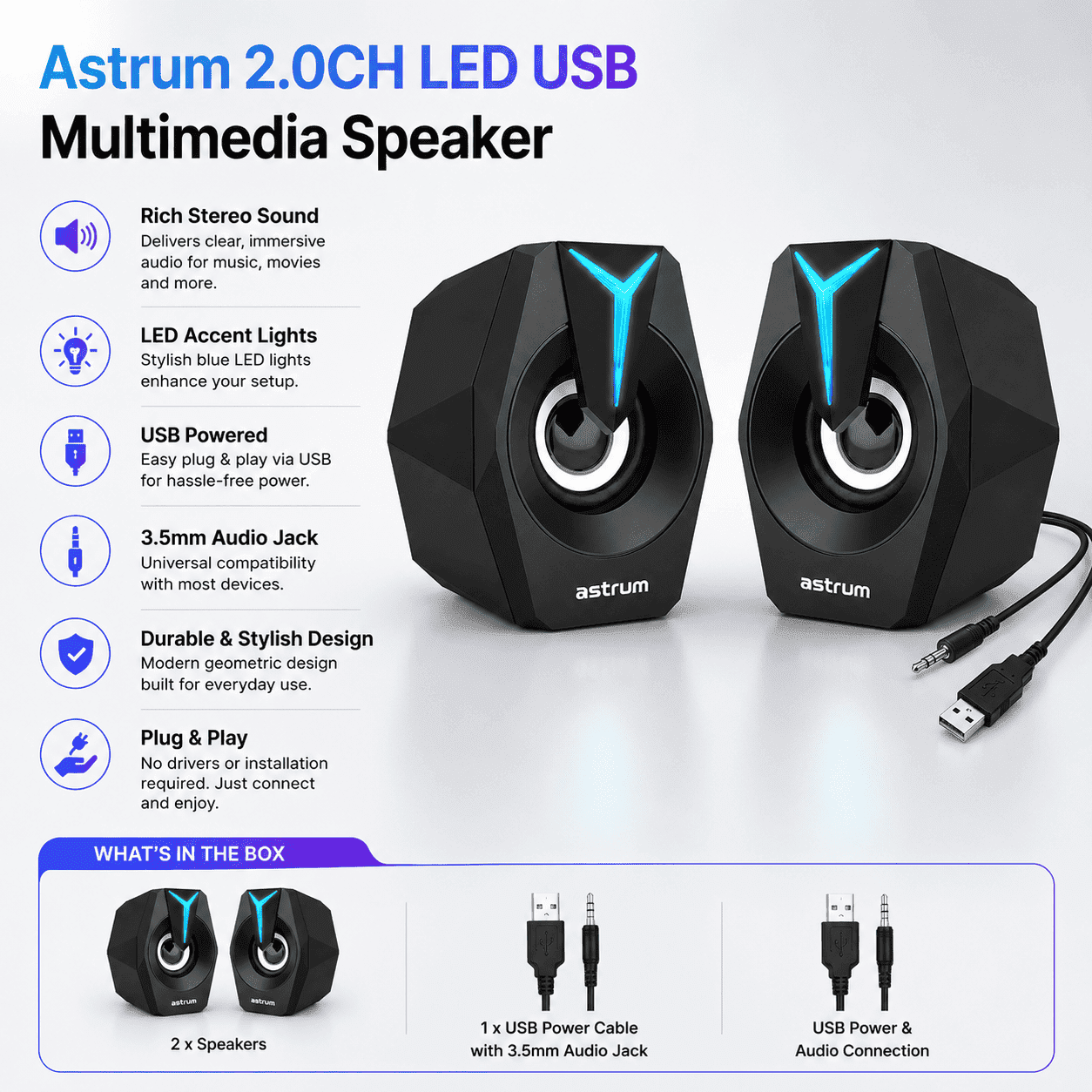 Astrum 2.0CH LED USB Multimedia Speaker - Image 2