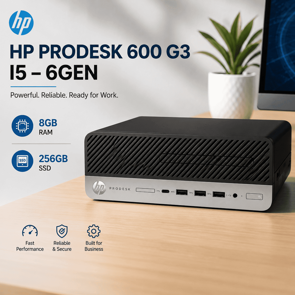 HP ProDesk 600 G3 SFF Office Computer - i5 6500 - 8GB PC4 - 256GB SSD - Refurbished - Image 2