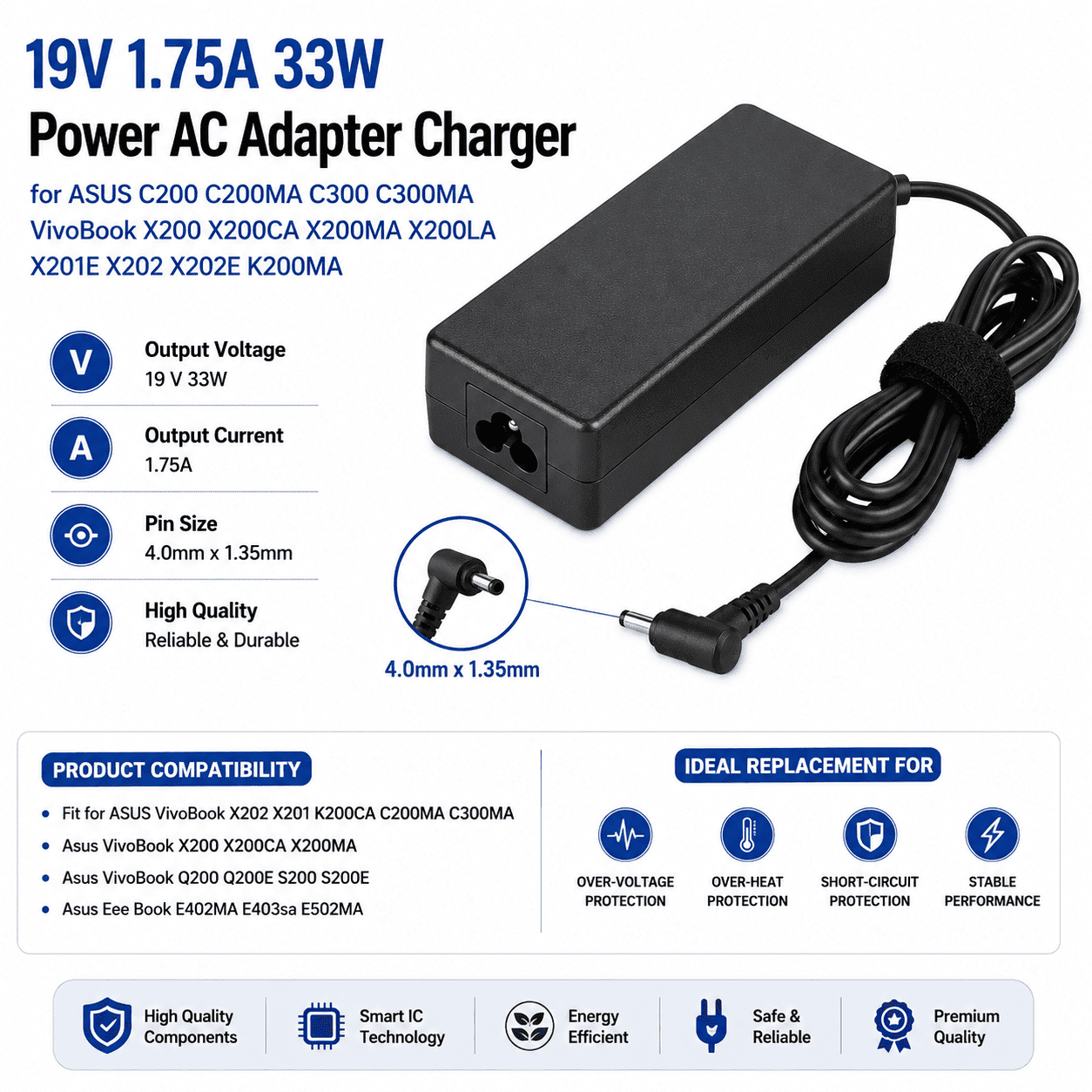 Asus 19V 1.75A 33W Power Replacement Charger - Image 2