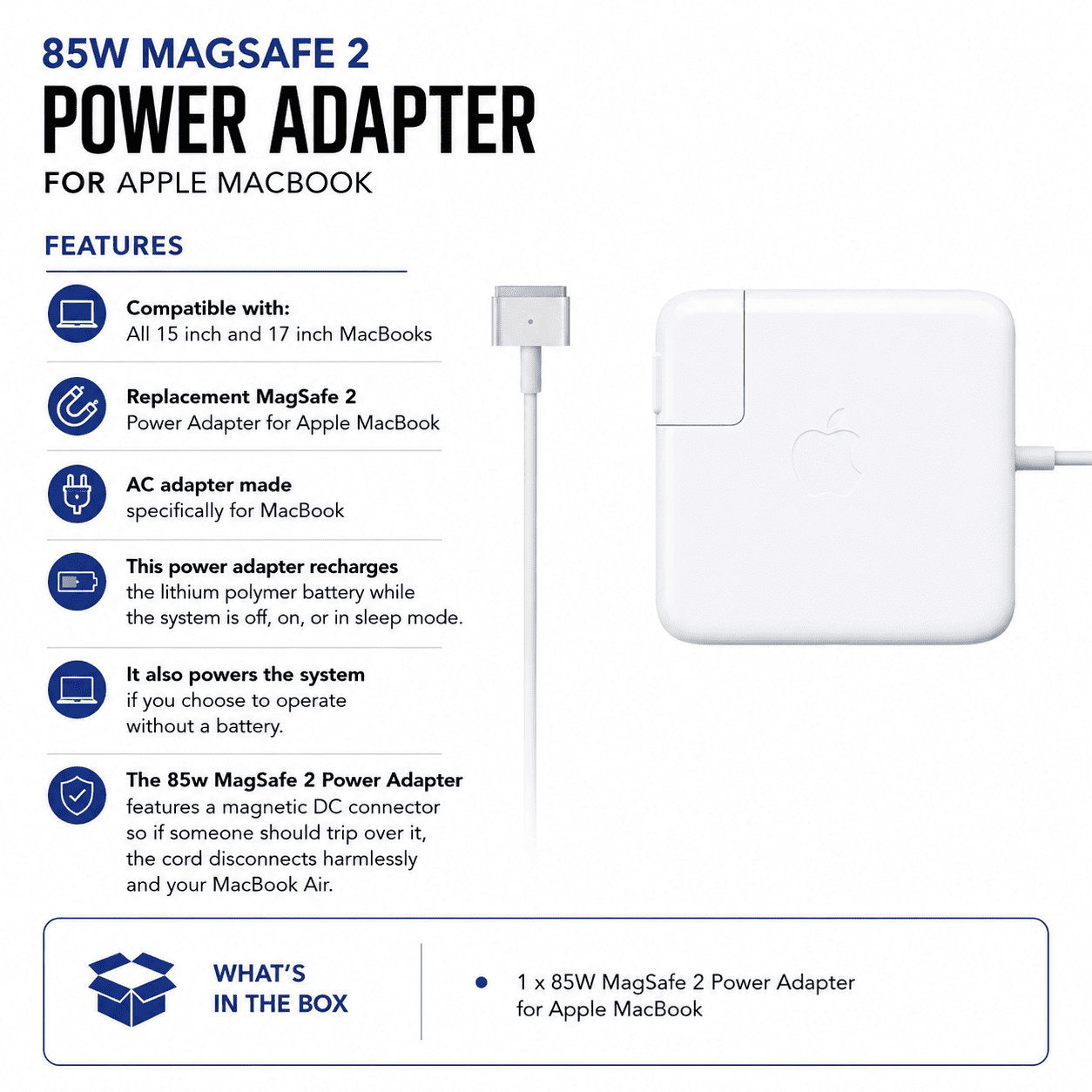 Macbook Charger MagSafe 2 - 85W Replacement Charger - Image 2