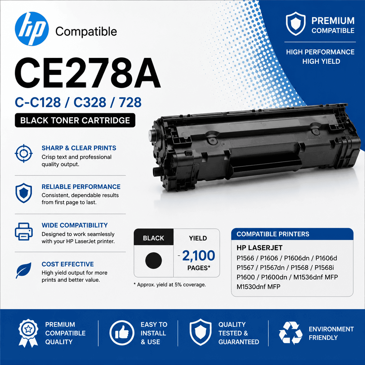 HP CE278A / C-C128 / C328 / 728 Black Toner Cartridge (Compatible) - Image 2