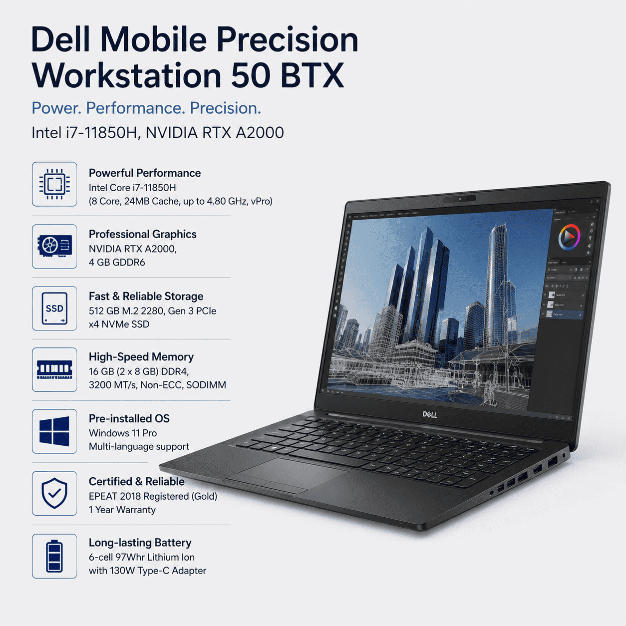 Dell Workstation 5760 - Intel i7-11850H 8 Core, 2.50 GHz to 4.80 GHz, 45W - New - Image 2