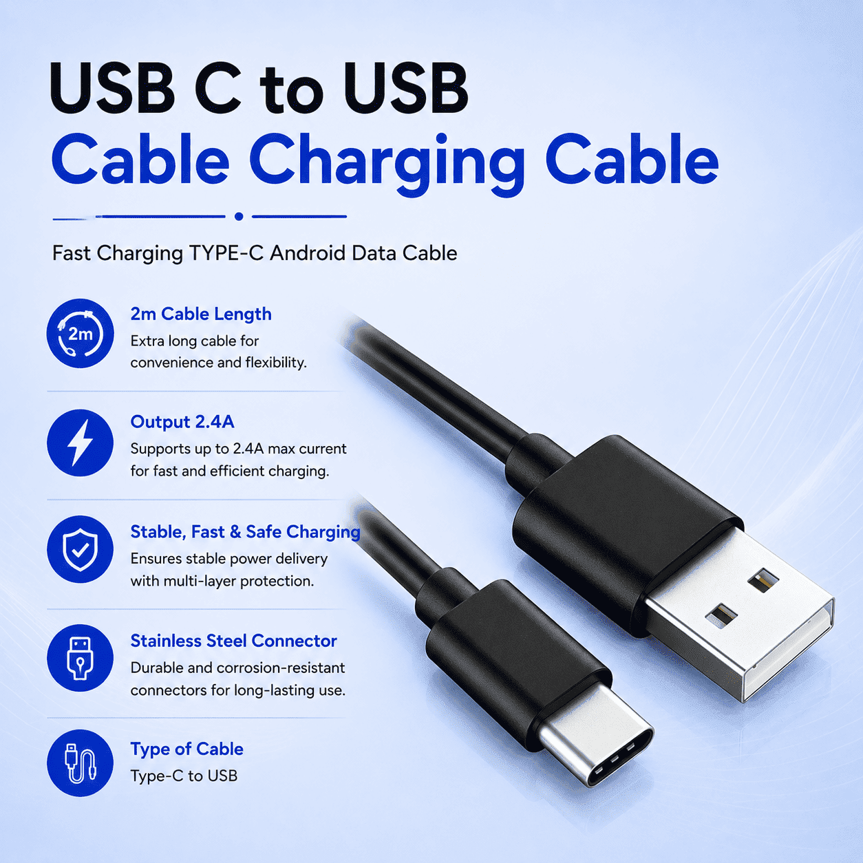 USB C to USB Cable Charging Cable - Image 2